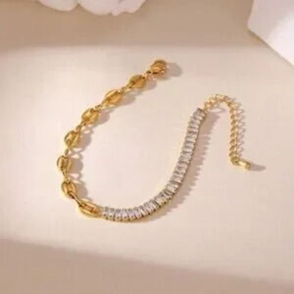 Gold Stainless Steel CZ Bracelet